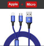 Compatible with Apple and Android, Baseus Micro USB Cable for iPhone X 8 7 6, 3 in 1 USB Type-c Mobile Phone Charger