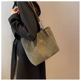 Retro Large Capacity Shoulder Bag, Casual Simple Portable Shopper Tote Bag, Corduroy Solid Commuter Zipper Women's Handbag