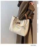 Retro Large Capacity Shoulder Bag, Casual Simple Portable Shopper Tote Bag, Corduroy Solid Commuter Zipper Women's Handbag