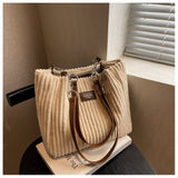 Retro Large Capacity Shoulder Bag, Casual Simple Portable Shopper Tote Bag, Corduroy Solid Commuter Zipper Women's Handbag