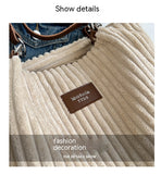 Retro Large Capacity Shoulder Bag, Casual Simple Portable Shopper Tote Bag, Corduroy Solid Commuter Zipper Women's Handbag