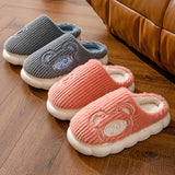 Cute Bear Home Slippers, Warm Thick Bottom Non-slip Couple House Shoes, Winter Floor Bedroom Flip-flops for Women or Men