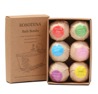 6 Pcs Organic Bath Bombs, Bubble Bath, Mint Lavender Rose Flavor