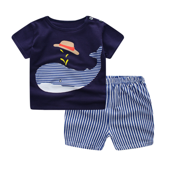 Cartoon Printed, Baby Boys or Girls' T-shirt and Shorts Set, Summer Casual Clothing