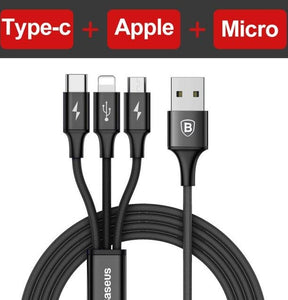 Compatible with Apple and Android, Baseus Micro USB Cable for iPhone X 8 7 6, 3 in 1 USB Type-c Mobile Phone Charger