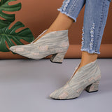 European and American V Cut Denim Booties for Women