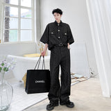 High Street Retro Men's Silhouette Solid Color Denim Suit