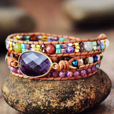 Ethnic Style Red Wood Grain, Leather Rope Crystal Bracelet