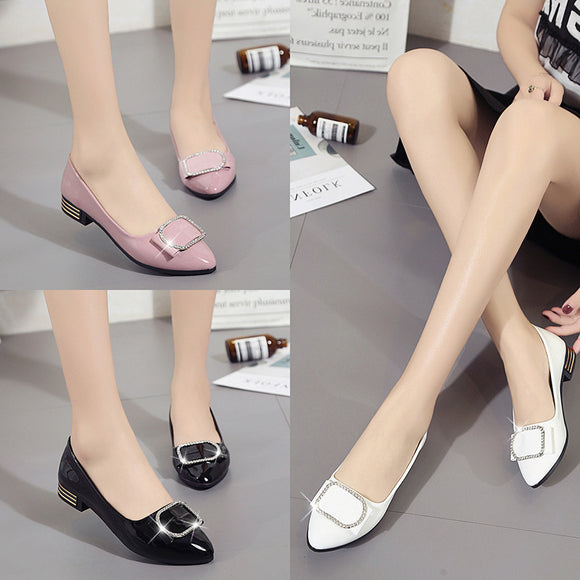 Rhinestone Square Buckle Bow, Flat Shoes