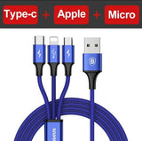 Compatible with Apple and Android, Baseus Micro USB Cable for iPhone X 8 7 6, 3 in 1 USB Type-c Mobile Phone Charger