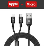 Compatible with Apple and Android, Baseus Micro USB Cable for iPhone X 8 7 6, 3 in 1 USB Type-c Mobile Phone Charger