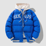 Fashion Letter Hooded Cotton Coat, Winter Warm Solid Zipper Jacket for Men, Teenagers' Clothing