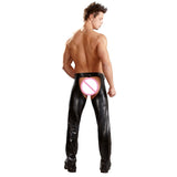 Gothic Gay Fetish Men's Sexy Crotch Pole Dance Pants, Exotic Wetlook Patent Leather Leggings