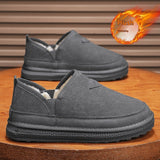 V-cut Fleece Snow Boots, Winter Warm Round-toed Suede Ankle Non-slip Flat Cotton Shoes for Men