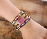 Ethnic Style Red Wood Grain, Leather Rope Crystal Bracelet
