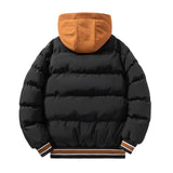 Fashion Letter Hooded Cotton Coat, Winter Warm Solid Zipper Jacket for Men, Teenagers' Clothing