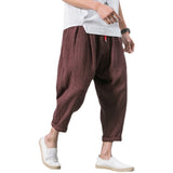 Fashion Bloomers, Cotton and Linen Pleated, Solid Color Trousers