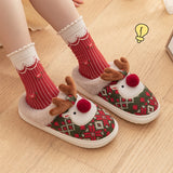 Cute Christmas Elk Plush Slippers, Winter INS Fashion Non-slip Floor Bedroom Home Slippers for Women, Fuzzy House Shoes