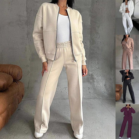 Women's Sports Suits, Zipper Jacket and Wide Leg Pants, Two-piece Set