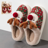 Cute Christmas Elk Plush Slippers, Winter INS Fashion Non-slip Floor Bedroom Home Slippers for Women, Fuzzy House Shoes