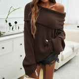 New Off-shoulder Knitted Sweater, Fashion Loose Solid Pullover Long-sleeved Top, Temperament Clothing for Women