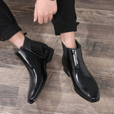 Pointed Toe Chelsea-style Boots for Men, Fashion British Style Square Heel Business Formal Leather Shoes