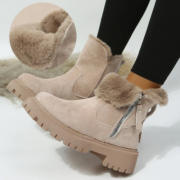 Women's Snow Boots, Winter Warm Foldable Plush Tube Short, Solid Color Round-toe Platform Shoes