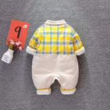 Check Panel Bodysuit, Plaid Bear Thin Cotton Romper