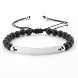 Beaded Adjustable Engraved Bar Bracelet