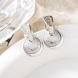 Luxury Hollow Round Moon Rose Gold Silver Color Drop Earrings for Women, Micro-wax Inlay Natural Zircon Flower Bridal Wedding Daily Jewelry for Ladies