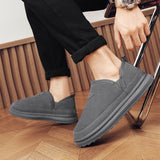 V-cut Fleece Snow Boots, Winter Warm Round-toed Suede Ankle Non-slip Flat Cotton Shoes for Men