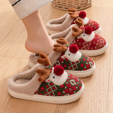 Cute Christmas Elk Plush Slippers, Winter INS Fashion Non-slip Floor Bedroom Home Slippers for Women, Fuzzy House Shoes