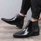 Pointed Toe Chelsea-style Boots for Men, Fashion British Style Square Heel Business Formal Leather Shoes