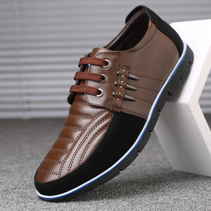 Men's Leather Shoes, Korean Casual First Layer, Animal-hide Round Lace, Youth Shoes, B2