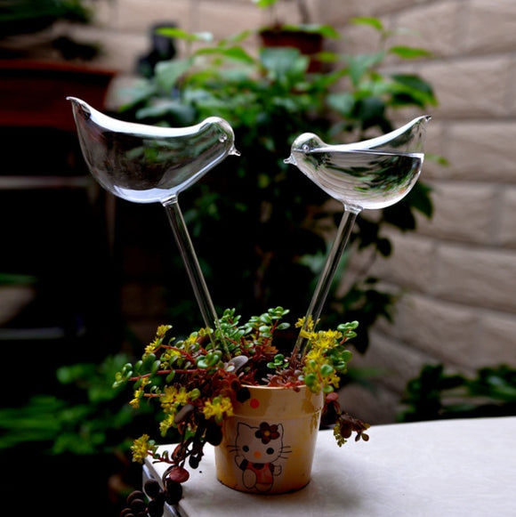 Automatic Self Watering Bird Watering Cans, Flowers Plant Decorative Clear Glass Watering Device for Houseplants