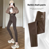 Women's Autumn Winter Skinny Shark Pants, Teens' Casual Daily Sport Dance Thickened Trousers, Winter Fashion High Waisted Sweatpants