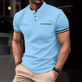 Solid Color Classic Button Stitching, Short Sleeve Men's Tee