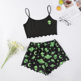 Halloween Pumpkin Print Sleeveless Sling Top Shorts, Home Wear Pajamas