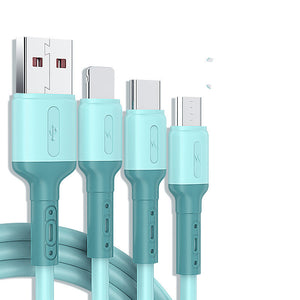 3 in 1 Liquid Silicone 5A Super Fast Charge Cable, Micro USB Type C Cable Charging Wire