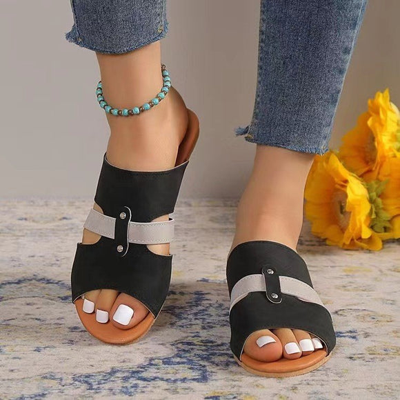 New Fish Mouth Sandals with Belt, Buckle Design Summer Beach Shoes for Women's Fashion, Casual Low Heel Flat Slides Slippers