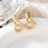 Luxury Hollow Round Moon Rose Gold Silver Color Drop Earrings for Women, Micro-wax Inlay Natural Zircon Flower Bridal Wedding Daily Jewelry for Ladies