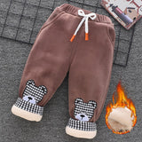 Baby boys girls three layer plus velvet winter thick cotton pants