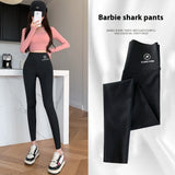 Women's Autumn Winter Skinny Shark Pants, Teens' Casual Daily Sport Dance Thickened Trousers, Winter Fashion High Waisted Sweatpants