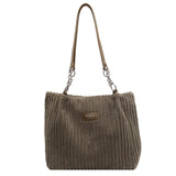 Retro Large Capacity Shoulder Bag, Casual Simple Portable Shopper Tote Bag, Corduroy Solid Commuter Zipper Women's Handbag