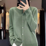 Fashion Merino Wool Cardigan Sweater, Women's O-neck Long-sleeve Cashmere Knitwear, Spring Autumn Female Clothing Tops