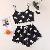 Halloween Pumpkin Print Sleeveless Sling Top Shorts, Home Wear Pajamas