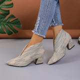 European and American V Cut Denim Booties for Women