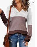 V-neck Hollow-out Pullover Knitted Rib Sweater