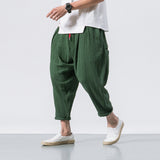 Fashion Bloomers, Cotton and Linen Pleated, Solid Color Trousers