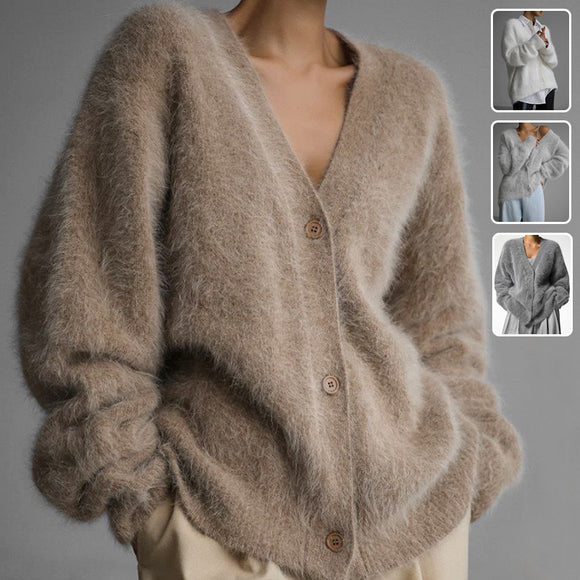 Loose V-neck Button Cardigan, Fall Winter Fashion, Single Breasted Knitted Sweater Top, Women's Clothing